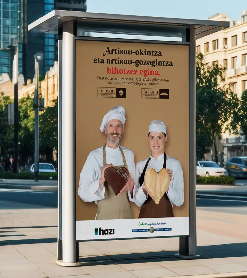 Marquesina publicitaria de Hazi certificado pastelerías y panaderías en euskera
